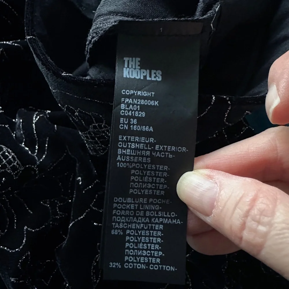 NWT | The Kooples | Black Velvet Trousers with Embroidered Metallic Floral Print - Picture 10 of 11